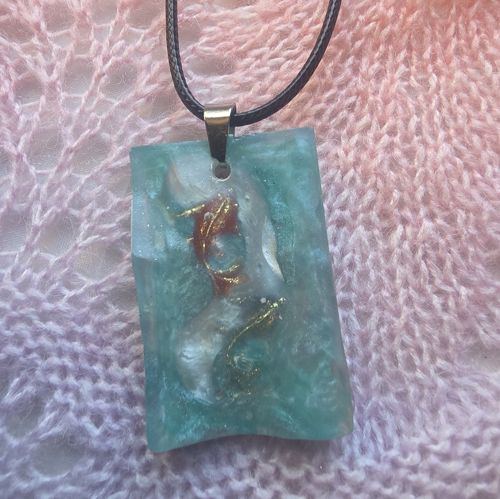 Fish Pendant, On 18" Adjustable Necklace Resin Fish Beach Scene